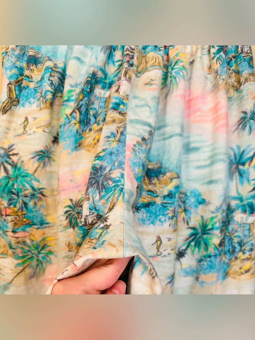 C&C California Tropical Print Ankle Pants in Teal, Pink, Aqua - Picture 8 of 10
